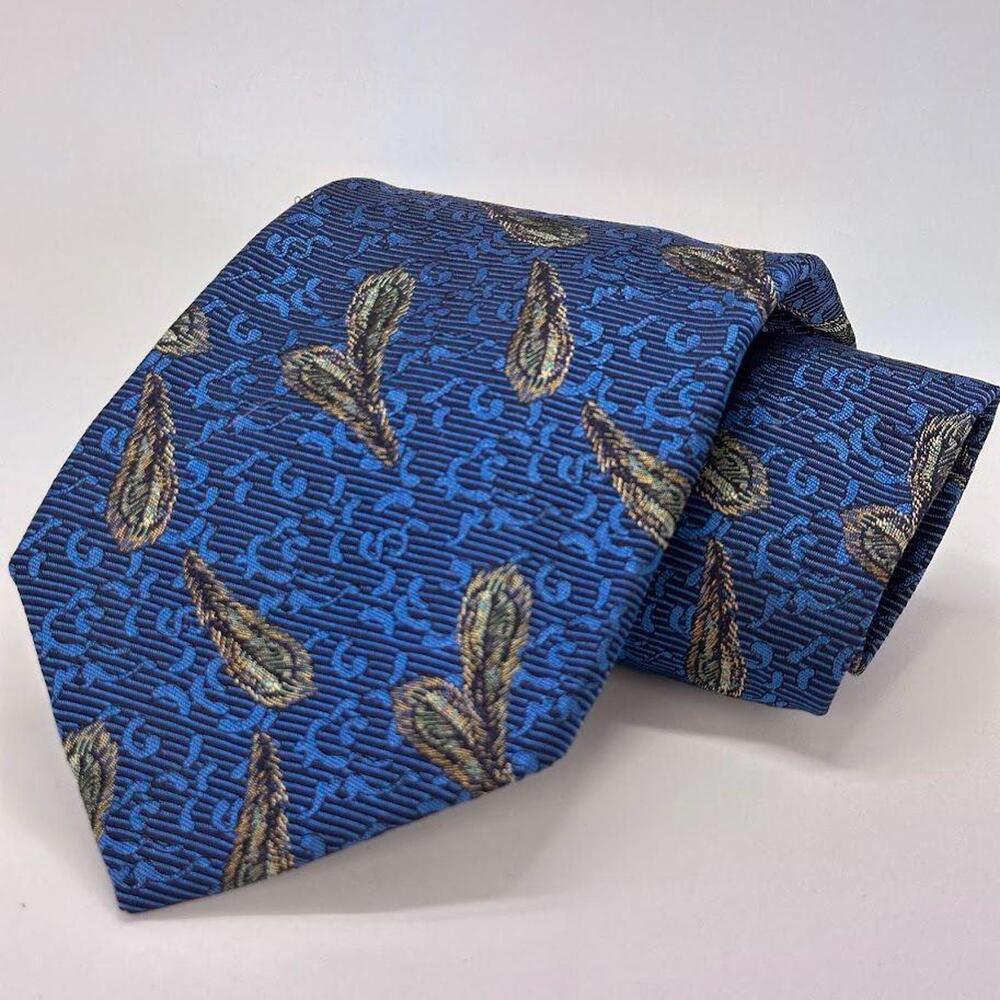 Robert Talbott Rochester Big & Tall X-Long Silk Tie Blue Feather Pattern USA